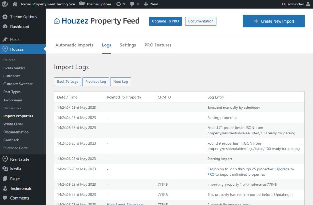 Houzez Property Feed Import Logs